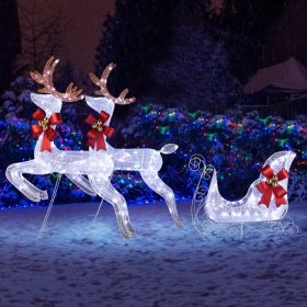211X27.5X100cm Deer Sled, White Light, Powder Mesh, Christmas Lights, Reindeer (Color: White)