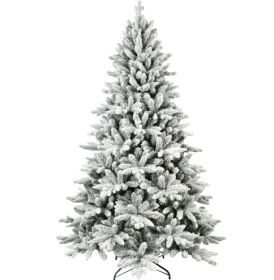 6FT PE&PVC Flocked Artificial Christmas Tree ,With 1100 Branch Tips And Metal Stand,Foldable Fake Tree With Realistic Snowy Foliage For Home Deco (Option: GreenWhite)
